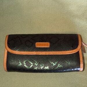 Consuela Snake Print Green and Brown Women's Clutch